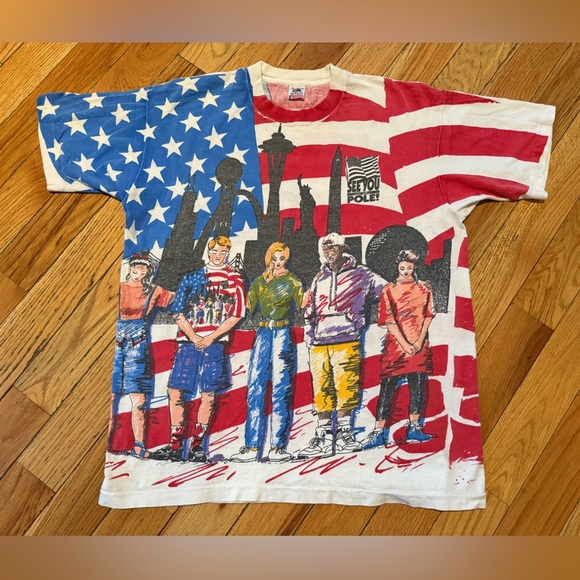 VTG 90s See You at The Pole American Flag Patriotic T Shirt Single Stitch Sz XL - Picture 1 of 14